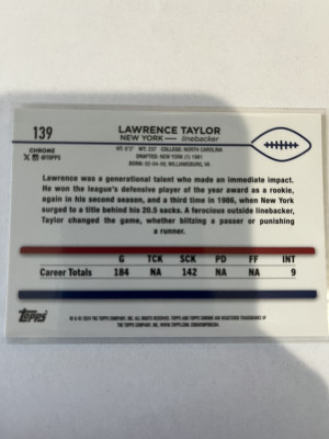 Lawrence Taylor 2024 Topps Chrome Purple Refractor /275 back